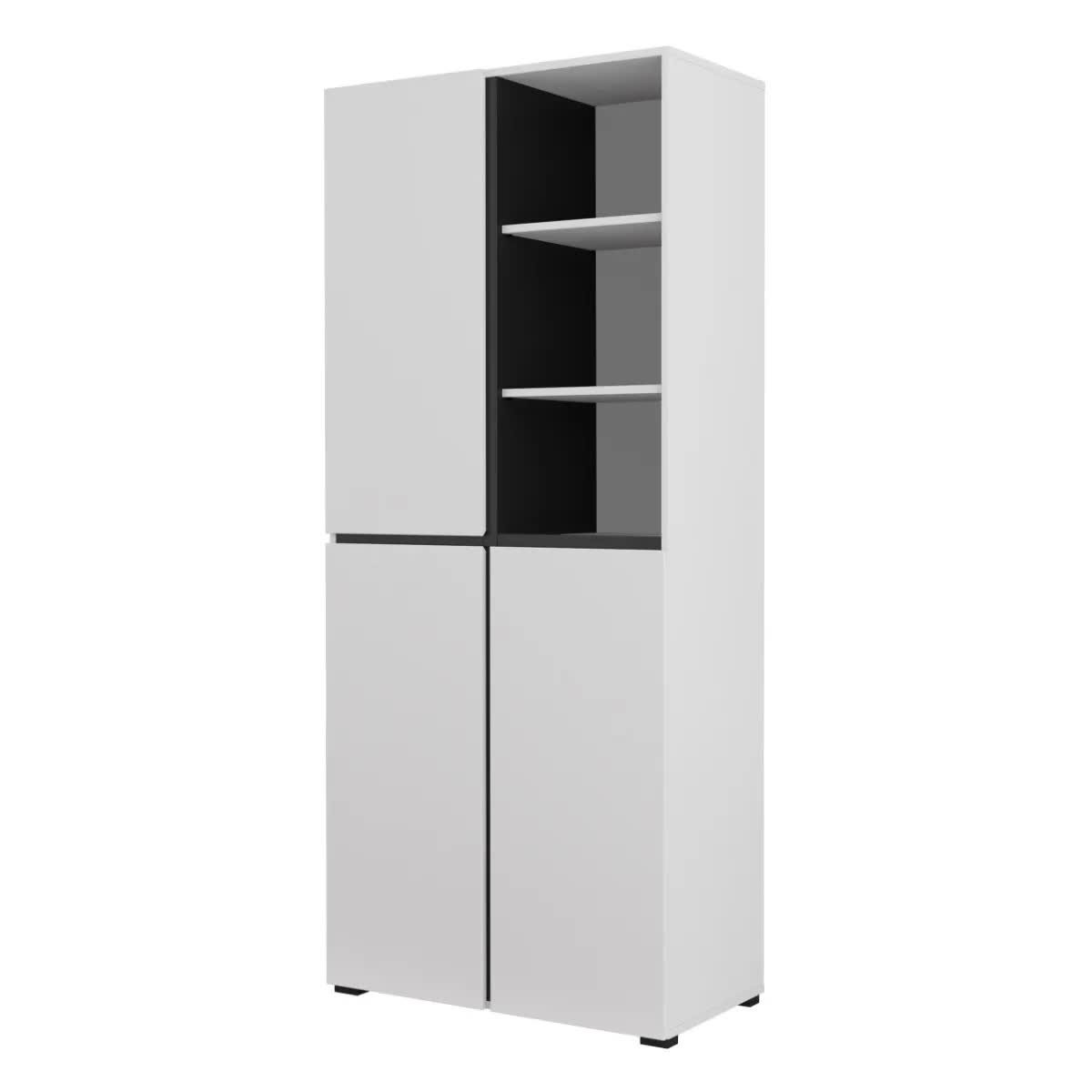 Szafa do przedpokoju CROSS 3D 80cm biała/czarna z półkami