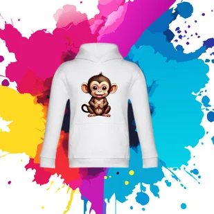 Bluza dziecięca typu kangurka z kapturem w kolorze białym z nadrukiem małpka 10 lat - Bluzy dla dziewczynek - miniaturka - grafika 1