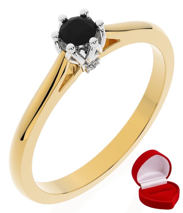 ZŁOTY PIERŚCIONEK ZARĘCZYNOWY 585 14k CZARNY BRYLANT 0,09 ct R28