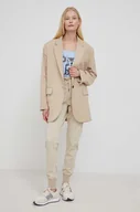 Spodnie damskie - Pepe Jeans spodnie Crusade damskie kolor beżowy joggery medium waist - miniaturka - grafika 1