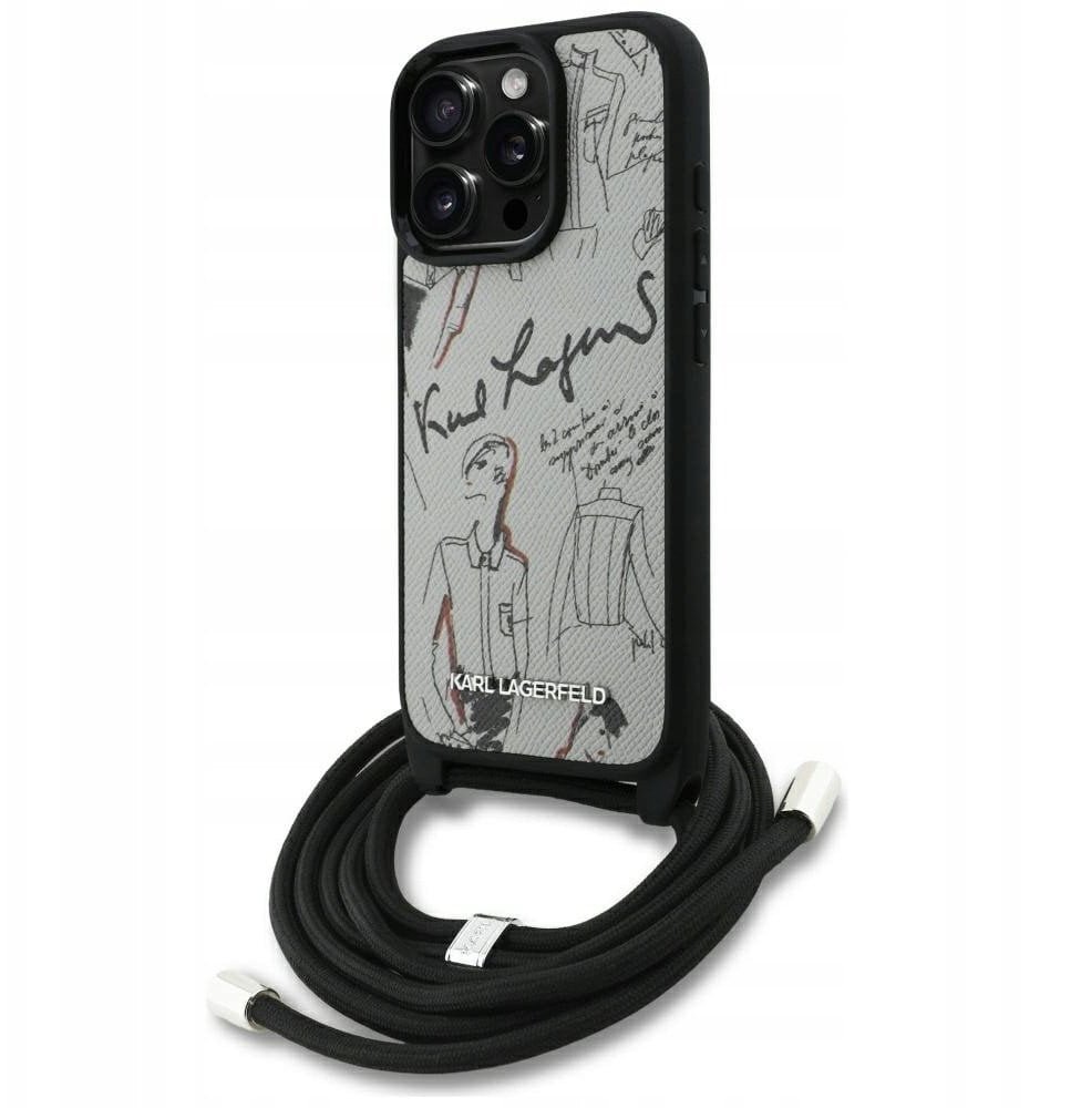 Etui Karl Lagerfeld Crossbody Grained Pattern & Logo do iPhone 16 Pro Max szary