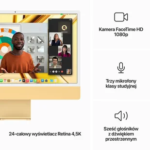 Apple iMac 24" 4,5K Retina M3 8-core CPU + 10-core GPU / 16GB / 512GB SSD / Gigabit Ethernet / Żółty (Yellow) - Zestawy komputerowe - miniaturka - grafika 6