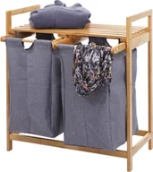 Kosze na bieliznę - Kosz na pranie HWC-B83, Sortownik na pranie Kosz na pranie, bambusowy 2 komory 74x64x33cm 70l ~ ciemnoszary - miniaturka - grafika 1