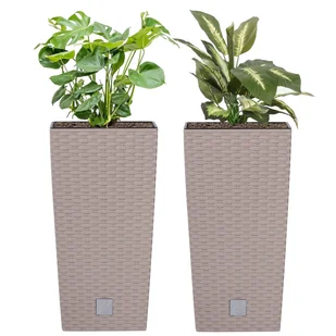 Komplet 2x Doniczka wysoka Rattan 26,5x26,5x50 cm wkład 11 L mocca - Donice - miniaturka - grafika 1