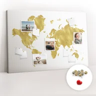 Tablice i flipcharty - Organizer na ścianę XXL, Tablica Korkowa 120x80 cm - Złota mapa świata + Pinezki - miniaturka - grafika 1