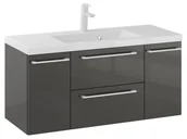 Szafki łazienkowe - Szafka Wisząca Z Umywalką RON 100 cm D - Titan Wysoki Połysk - Uchwyty Białe Matowe - miniaturka - grafika 1