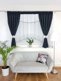 Firana gotowa z zasłonami ozdobiona lambrekinem- czarna, gotowa firanka - Firany - miniaturka - grafika 1