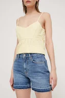 Spodenki damskie - Superdry szorty jeansowe damskie kolor niebieski gładkie medium waist - miniaturka - grafika 1