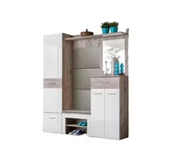 Szafy - Nowoczesny zestaw garderoba przedpokój siedzisko dąb biały połysk GUSTAVO - miniaturka - grafika 1