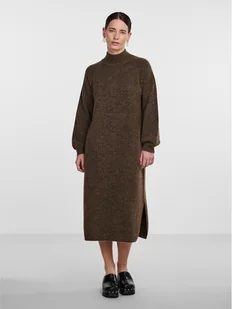 YAS Sukienka dzianinowa 26030704 Brązowy Loose Fit - Sukienki - miniaturka - grafika 1