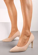 Czółenka - Ciemnobeżowe Casualowe Czółenka na Szpilce z Wkładką ze Skóry Naturalnej Cleinae - miniaturka - grafika 1