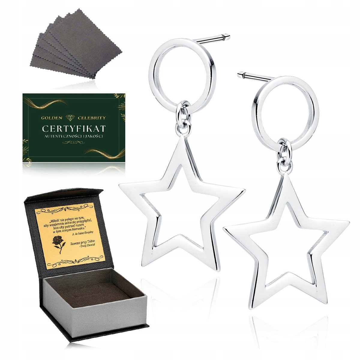 Srebrne Kolczyki Damskie Gwiazdki Próba 925 Wkrętki Prezent + Grawer Gratis
