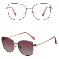 Okulary korekcyjne, oprawki, szkła - 2w1 Okulary damskie do komputera + nakładka przeciwsłoneczna na magnes Clip-On 25162E brudny róż/złoty - miniaturka - grafika 1