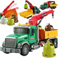 Samochody i pojazdy dla dzieci - Auto Śmieciarka Duża Ciężarówka Laweta Z Hakiem I Podnośnikiem + Kubły Na Śmieci, Nauka Segregacji  Światło Dźwięk - miniaturka - grafika 1
