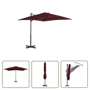 The Living Store Parasol wiszący z aluminiowym słupkiem - 250x250 cm - bordowy - Parasol Wiszący - Parasole ogrodowe - miniaturka - grafika 1