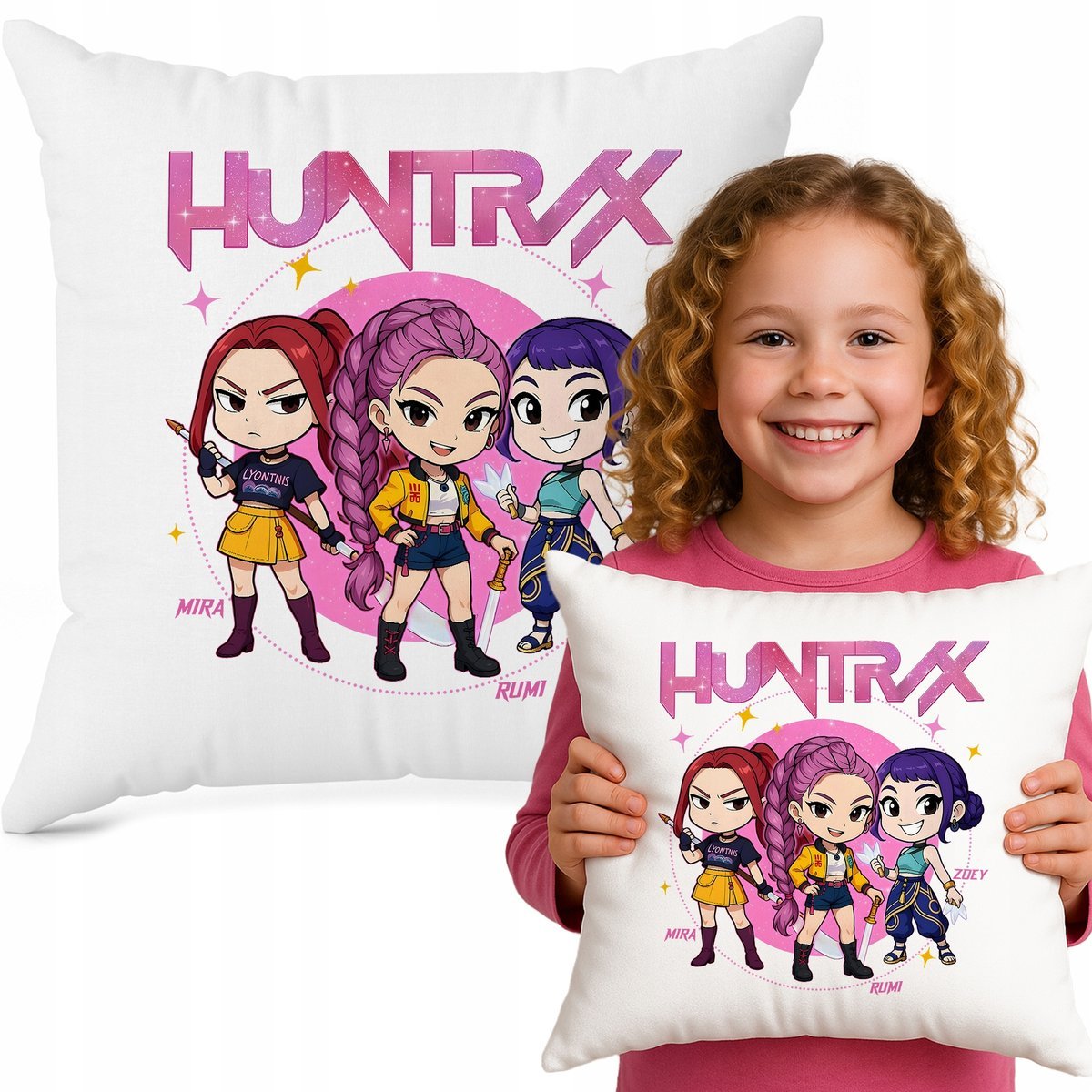 Poduszka Biała Ozdobna KPOPOWE ŁOWCZYNIE Bajka 40cmX40cm K-pop Muzyka Wzory