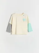 Bluzki dla niemowląt - Reserved - Bawełniany longsleeve - złamana biel - miniaturka - grafika 1