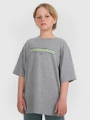 Koszulki dla chłopców - T-shirt chłopięcy oversize z nadrukiem 4F 4FJRAW25TTSHM3166-25M Szary 134/140 - miniaturka - grafika 1