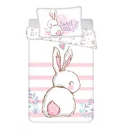 Pościel dla dzieci - Jerry Fabrics Pościel bawełniana 100x135 Bunny Królik biała różowa poszewka 40x60 August 24 - miniaturka - grafika 1
