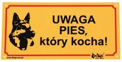 Pozostałe akcesoria dla psów - DINGO Tabliczka ostrzegawcza - "Uwaga, pies który kocha" - miniaturka - grafika 1