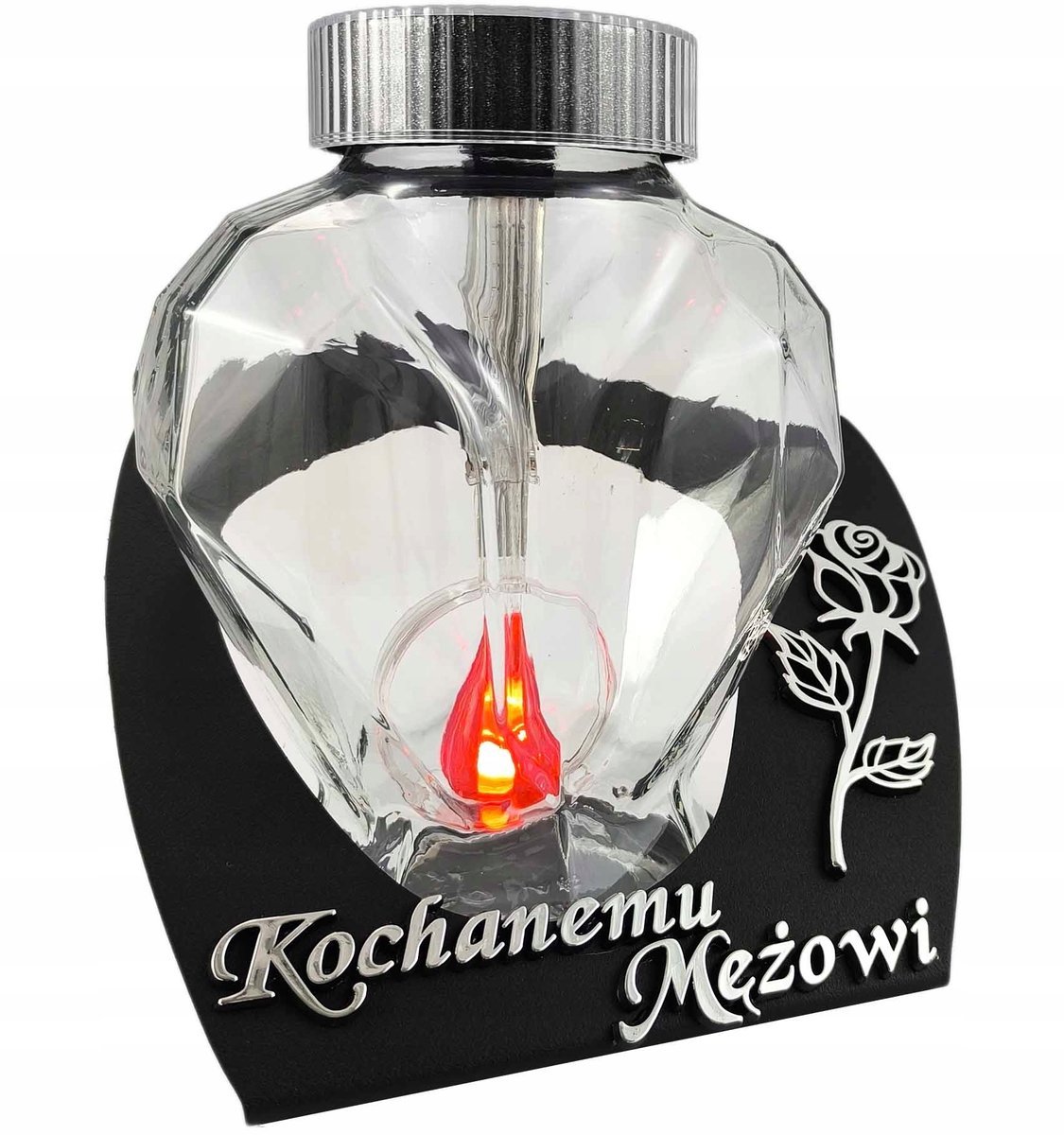 Znicz solarny dla Męża szklany metalowy SERCE Kochanemu Mężowi