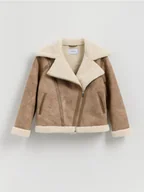 Kurtki i płaszcze dla dziewczynek - Reserved - Kurtka z imitacją kożucha - beżowy - miniaturka - grafika 1