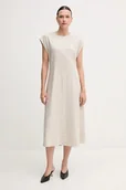 Sukienki - Calvin Klein sukienka lniana kolor beżowy midi prosta LV044B041G - miniaturka - grafika 1