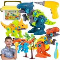Klocki - DINOZAURY DO SKRĘCANIA i ROZKRĘCANIA z wkrętarką śrubokrętem Zestaw DIY A - miniaturka - grafika 1