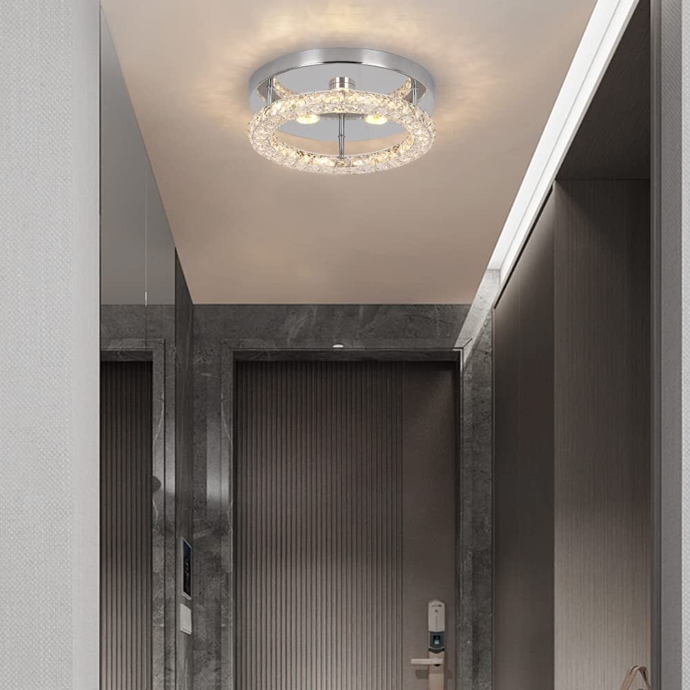 Fortuna Lai kryształowa lampa sufitowa LED kryształowa lampa K9 stal nierdzewna nowoczesna lampa podtynkowa okrągły żyrandol lampa sufitowa do jadalni salonu sypialni (wielokolorowa) [klasa energetyczna E]