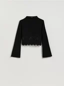 Bluzki damskie - Reserved - Bluzka z koronką - czarny - miniaturka - grafika 1