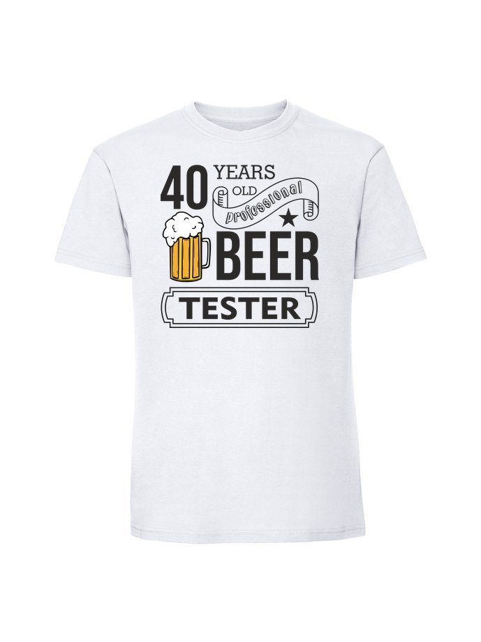 Męska koszulka z nadrukiem - 40 lat BEER TESTER biały 3XL