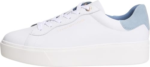 Tommy Hilfiger Damskie eleganckie trampki na platformie FW0FW09021 Low Top, białe (białe/przezroczysta woda), 42, Biały Biały Czysta Woda, 42 EU
