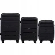 Walizki - WINGS Niezniszczalny ZESTAW CZARNYCH walizek POLIPROPYLEN komplet 3 BAGAŻY - miniaturka - grafika 1