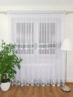 Firany - DŁUGA FIRANA Z PODWÓJNĄ GIPIURĄ SZARA 400X250 FIRANKI DO SALONU SIATECZKA - miniaturka - grafika 1