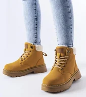 Botki damskie - Brązowe ocieplane workery Burgondi-36 - miniaturka - grafika 1