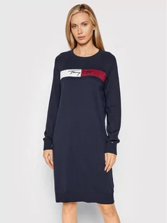 Sukienki - Tommy Hilfiger Sukienka dzianinowa Graphic WW0WW31483 Granatowy Regular Fit - grafika 1