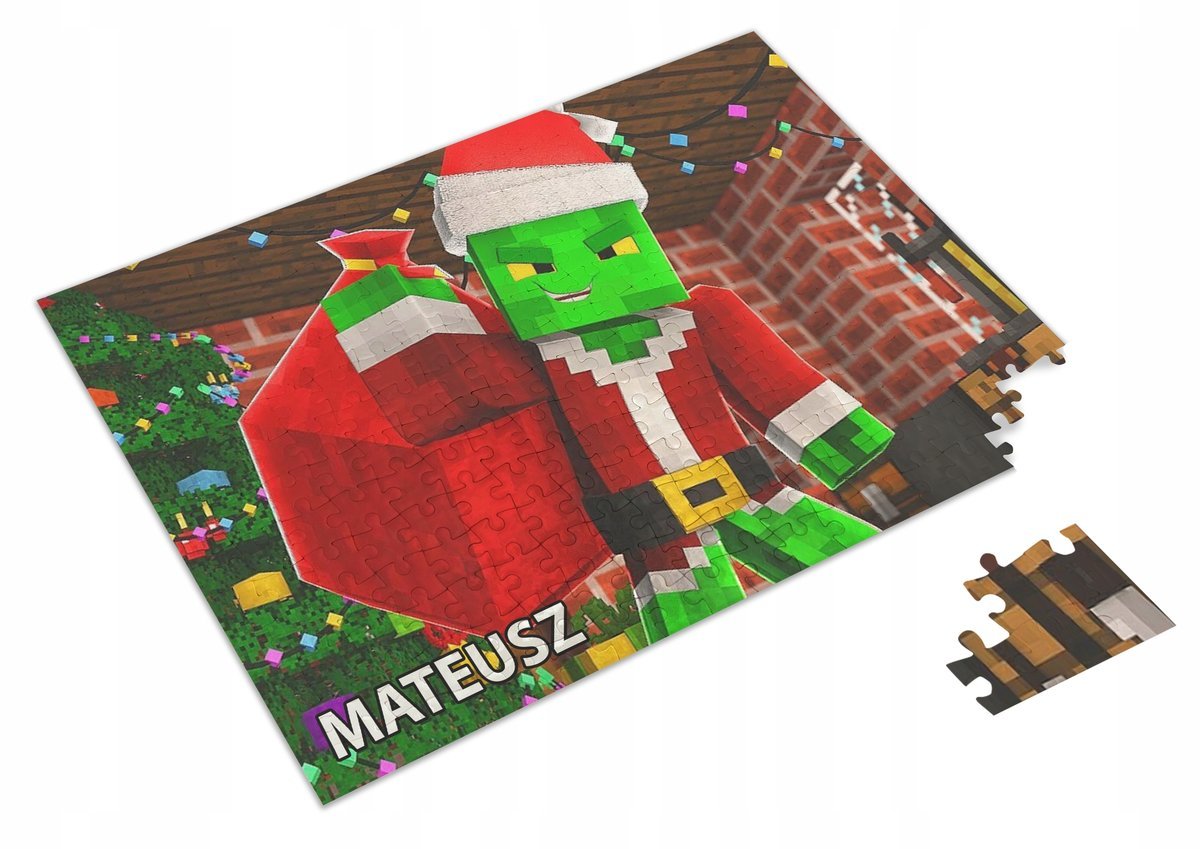 Puzzle MINECRAFT ŚWIĄTECZNE A3 252 el z Nadrukiem Twoje IMIĘ + Pudełko