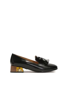 Czarne półbuty ze zdobionym obcasem - 40 - Półbuty damskie - miniaturka - grafika 1