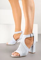 Sandały damskie - Niebieskie Sandały Botki ze Sprzączką na Słupku Ciarilora - miniaturka - grafika 1