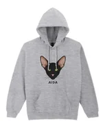 Bluzy męskie - Bluza z kapturem Orientalny Czarny Personalizowana Kot Szara XXL - miniaturka - grafika 1