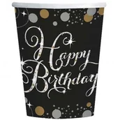 Naczynia i sztućce jednorazowe - Amscan Kubeczki, Happy Birthday, złoto, 8 sztuk - miniaturka - grafika 1
