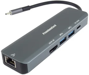 PREMIUMCORD Adaptér USB-C na Gigabit 10/100/1000Mbps + 1x HDMI, 2x USB3.2, 1x PD 100W konektor, Šedá - Adaptery i przejściówki - miniaturka - grafika 1