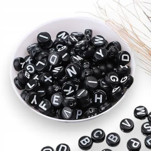 Koraliki literki 100Szt 7mm do robienia bransoletek Czarne literki białe - Dekoratorstwo Koraliki literki 100Szt 7mm do robienia bransoletek Czarne literki białe - Dekoratorstwo - miniaturka - grafika 1
