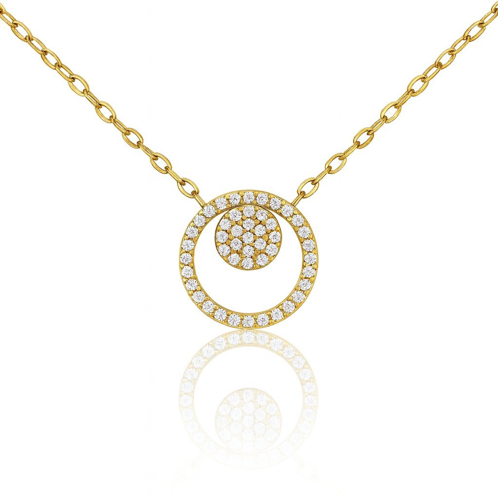 Naszyjnik Eterna - Złoty Okrąg Koło z Cyrkoniami Stal Chirurgiczna PVD 46cm Prezent dla Niej