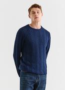 Swetry męskie - Granatowy sweter męski o warkoczowym splocie - miniaturka - grafika 1