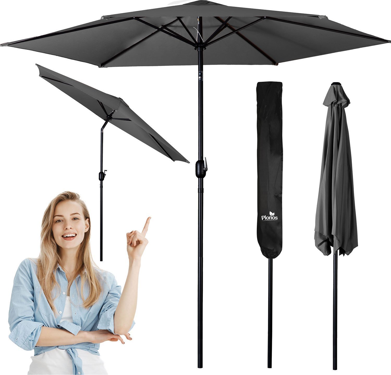 Parasol ogrodowy składany 6 segmentowy 300 cm z pokrowcem Plonos PL-884
