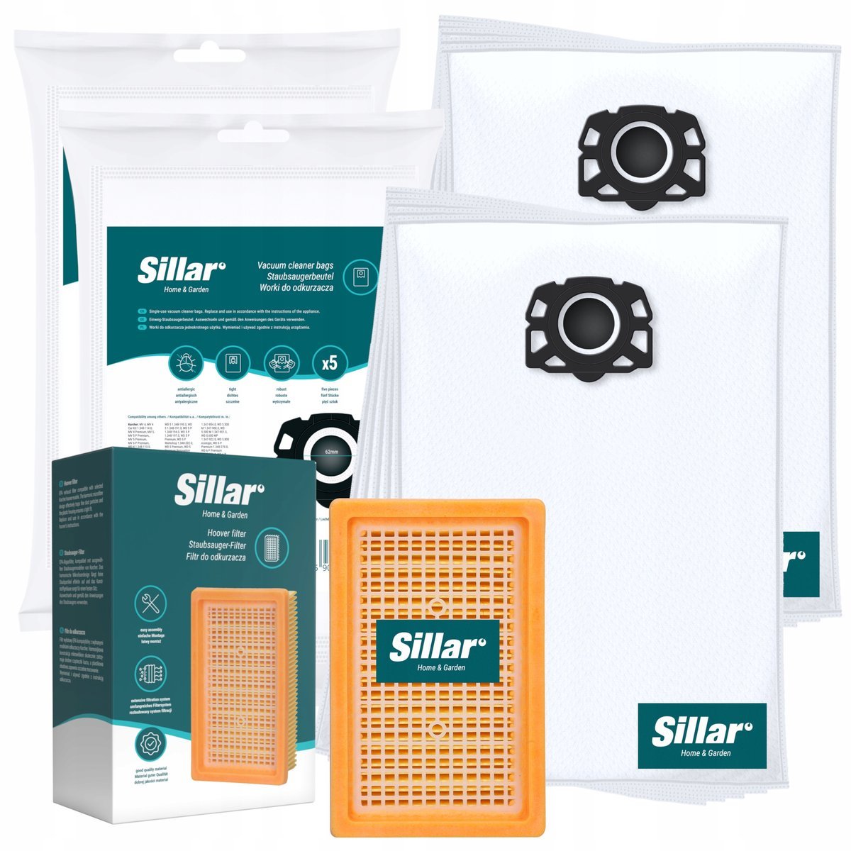 10x Worki + Filtr do odkurzacza Karcher WD4 WD5 WD6 MV4 MV5 MV6 Zestaw