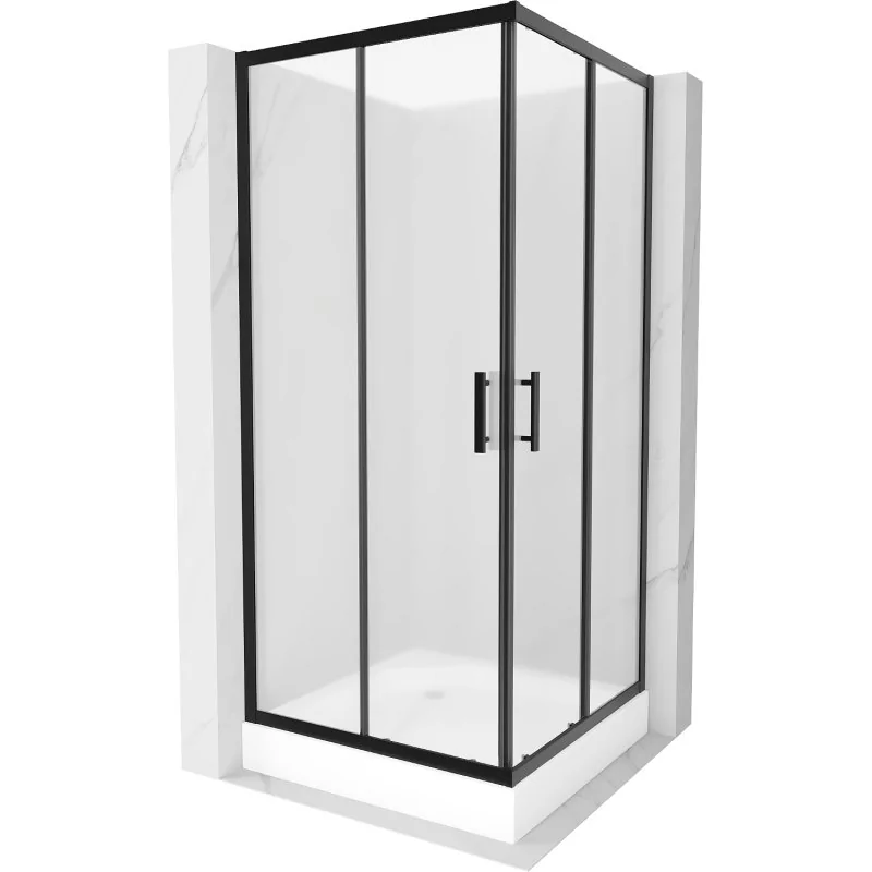 Mexen Rio kabina prysznicowa kwadratowa 90x90 cm, szron, czarna + brodzik Rio, biały