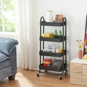 Wózki kuchenne - Wózek kuchenny "Pyhäntä" z 4 koszami do przechowywania 103,5 x 46 x 35 cm stalowy czarny - miniaturka - grafika 1