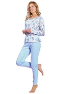 Piżamy damskie - Piżama damska Ginny w niebieskie i łososiowe kwiaty L - miniaturka - grafika 1